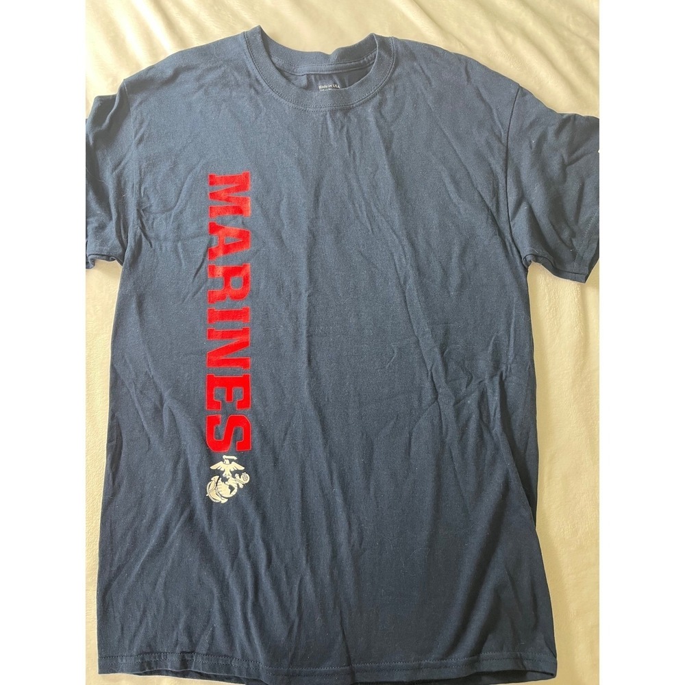 US Marines T-Shirt‎ Mens Med Blue Cotton Graphic Tee The Few The Proud USA Made